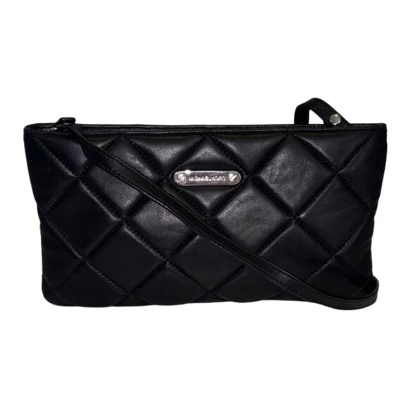 Michael Kors Webster Quilted Leather Wallet Crossbody Clutch in Black - Picture 1 of 7